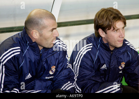 Zidane and Cassano on Real Madrid bench Stock Photo