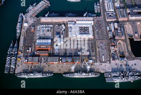 Aerial View of British Naval Base Portsmouth UK showing Type 23 frigates and TYpe 42 destroyers July 2002 Stock Photo