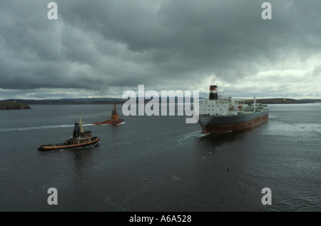 Oil Tanker loading up at Sullom Voe in Shetland Scotland Stock Photo