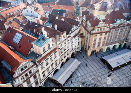 Winter City Breaks to Prague. View from the Clock Tower to Old Town Square Stock Photo