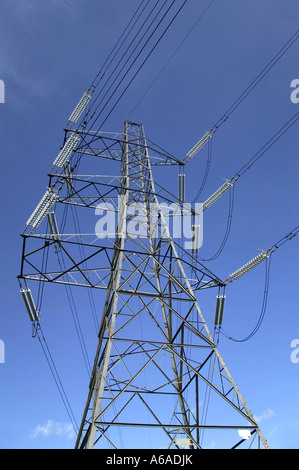 Electricity pylon against a blue sky Stock Photo