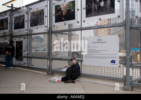 Photo exhibition and busker at Site of World Trade Center Ground Zero New York USA March 2007 Stock Photo