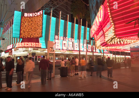 night time shot of Binions horseshoe casino fremont street downtown las vegas nevada USA 2005 Stock Photo