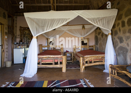 Attractively renovated tourist banda at Ngulia in Tsavo National Park West Kenya East Africa Stock Photo