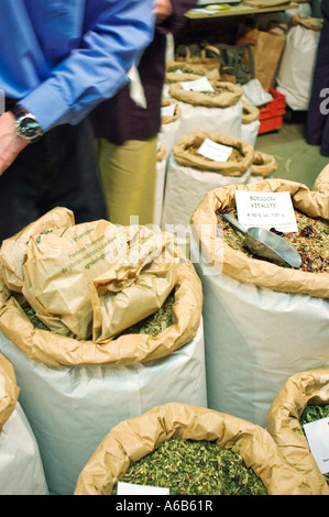 Medicinal Herbs for sale in Bulk at Paris Organic Trade Show, detail Equitable Commerce Shop Stock Photo
