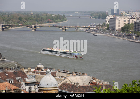 A passenger boat on the River Danube in Budapest in Hungary Stock Photo