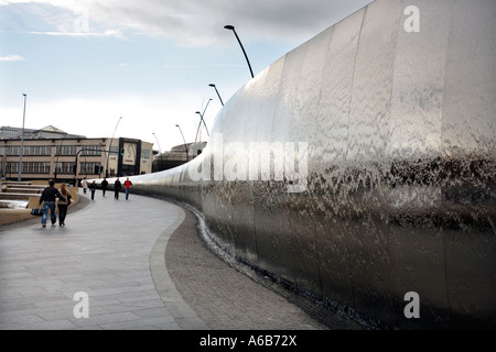 A wall of cascading water is part of the development of Sheffield railway station Stock Photo