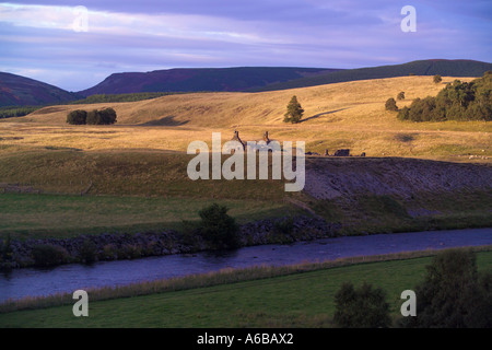 Tomatin scotland view of the fields at sunset with derelict house Stock Photo