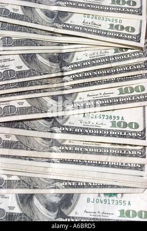 aligned 5000 dollars in cash in One hundred american currency Stock Photo