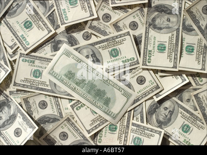 aligned 5000 dollars in cash in One hundred american currency Stock Photo