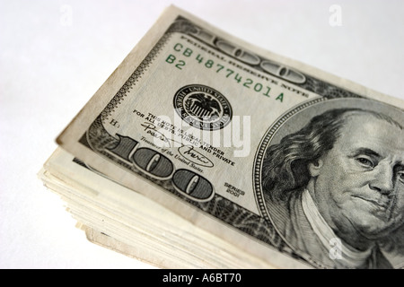 aligned 5000 dollars in cash in One hundred american currency Stock Photo