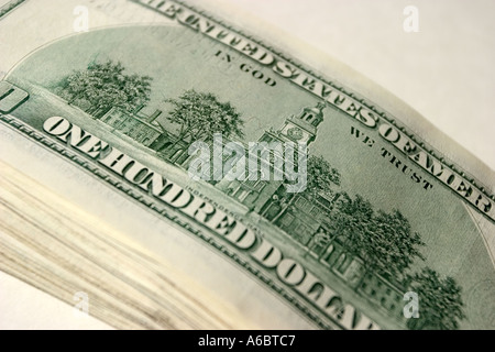 aligned 5000 dollars in cash in One hundred american currency Stock Photo