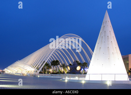Cone Walkway and Gardens by Night at Valencia Spain Stock Photo