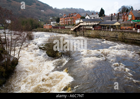 The River Dee in spate flowing through Llangollen North Wales Stock Photo