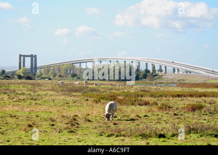 New Sheppey Crossing bridge besides old Kingsferry bridge linking the Isle of Sheppey to the mainland of North Kent Stock Photo