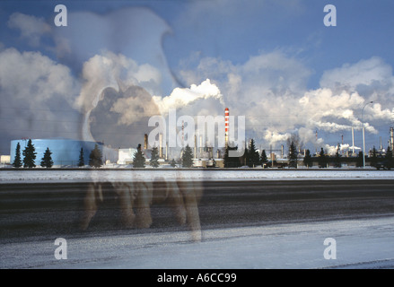 Steam from refinery in Edmonton Alberta Stock Photo