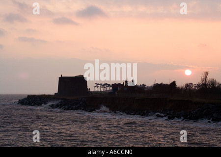 Martello Tower Silhouette in Sunset East Lane Bawdsey Suffolk England Stock Photo