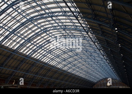 The renovated roof on the trainshed at St Pancras train station London