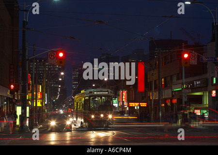 Street Scene at Night, Toronto, Ontario, Canada Stock Photo