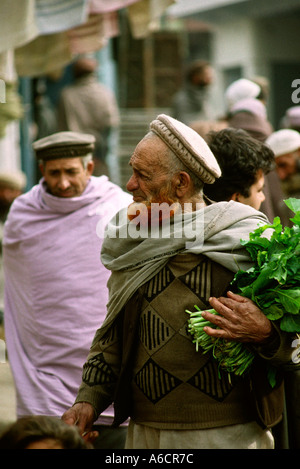 Pakistan Swat Valley Mingora Bazaar old Man with henna dyed beard Stock Photo