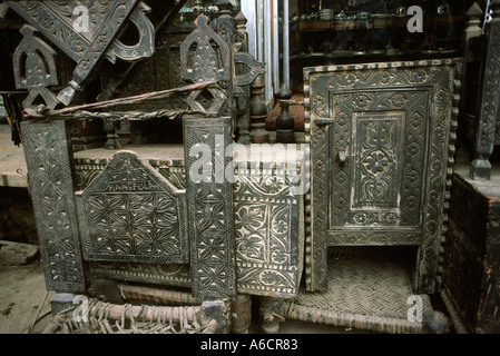 Pakistan Swat Valley Mingora Bazaar old Swat furniture on sale Stock Photo