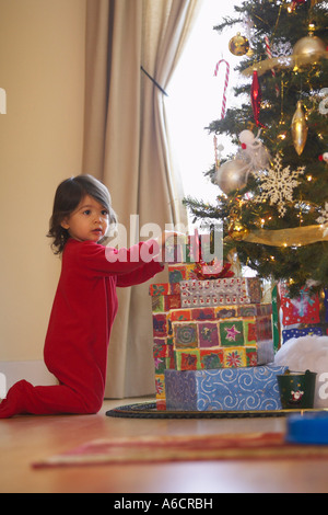 Little Girl on Christmas Morning Stock Photo