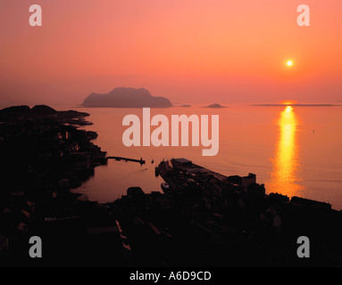 Panorama of sunset over Ålesund seen from Fjellstua, Møre og Romsdal, Norway. Stock Photo