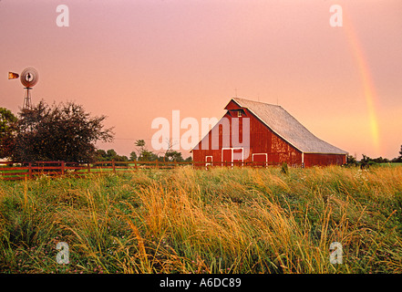 Red barn and farm scene in West Central Indiana Stock Photo