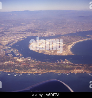 Aerial view east over Point Loma and Coronado Island the Pacific Ocean coastline & Metropolitan San Diego California U S A Stock Photo