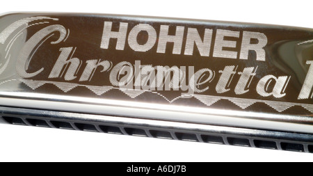 hohner mouthorgan harmonica chrometta 14 detail studio cutout cut out white background knockout dropout Stock Photo