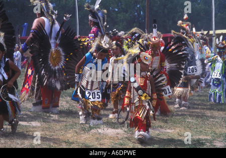 Children dress in traditional native costume at a powwow in South Dakota Stock Photo