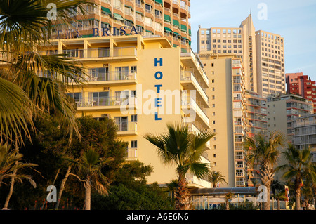 Hotel Brisa before multistoried buildings at the Playa de Levante, Benidorm, Costa Blanca, Spain Stock Photo