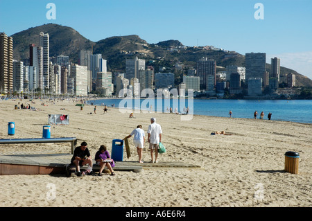 Vacationist at the beach, Playa de Levante, Benidorm, Costa Blanca, Spain Stock Photo