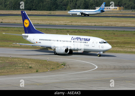 Lufthansa airplane at Tegel airport, Berlin Stock Photo