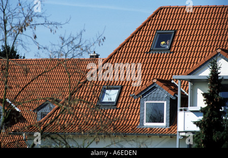 Woman cleaning windows of an apartment, Leichlingen, Germany. Stock Photo