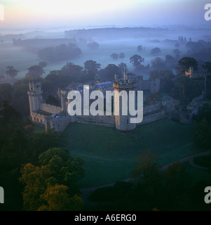 Autumnal morning Warwick Castle UK aerial view Stock Photo