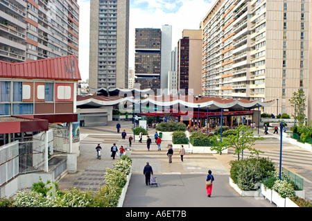 Buildings, Parisian 1960s France, Chinatown 'Les Olympiades' Public Housing Public Square Overview, apartment building france, paris chinese community Stock Photo