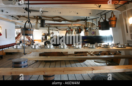 Below decks, HMS Warrior, Royal Navy ship of the 1800s, (1860); Portsmouth Historic Dockyard museum, Hampshire, UK Stock Photo