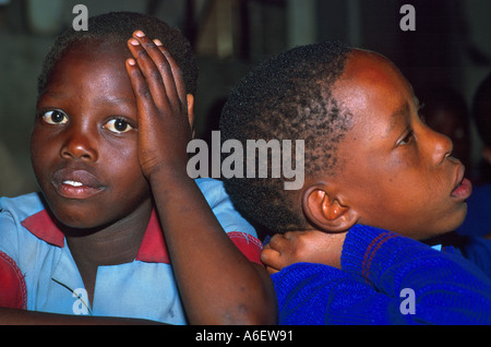 Portrait of two boys in the classroom. Lesotho Stock Photo