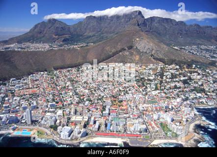An aerial view of Cape Town's Atlantic seaboard including Sea Point, Lion's Head and Table Mountain. Stock Photo