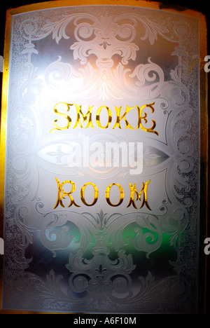 Smoke Room door in a victorian hotel Birmingham UK Stock Photo