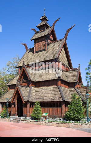 Stave Church in Norwegian section of EPCOT Center, World Showcase, Disney World, Orlando, Florida, USA Stock Photo