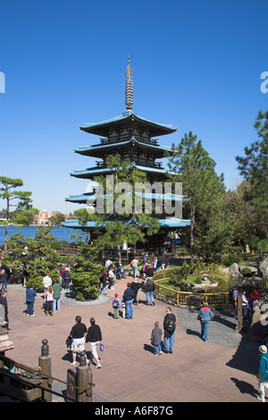 Pagoda and tourists in Japanese section of EPCOT Center, World Showcase, Disney World, Orlando, Florida, USA Stock Photo