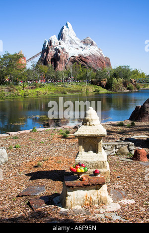 View from shrine to Expedition Everest, Legend of the Forbidden Mountain, Animal Kingdom, Disney World, Orlando, Florida, USA Stock Photo