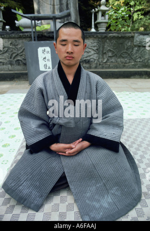 Meditationg Buddhist monk Kwon Temple Korea Stock Photo
