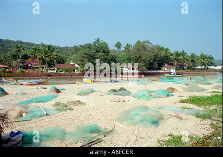 Fishing Nets on Baga Beach, Goa, India. Stock Photo