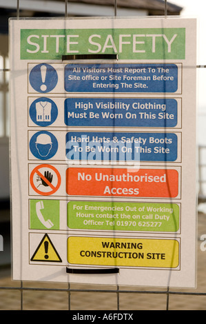 Building site construction site safety warning sign on fence in english Stock Photo