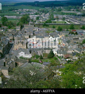 Birdseye view of Settle from Castleberg Hill, Ribblesdale, North Yorkshire, England, UK. Stock Photo