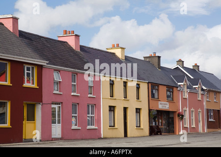 Sneem Ireland Row of traditional colourful painted houses in North Square on 'Ring of Kerry' route on Iveragh Peninsula Stock Photo