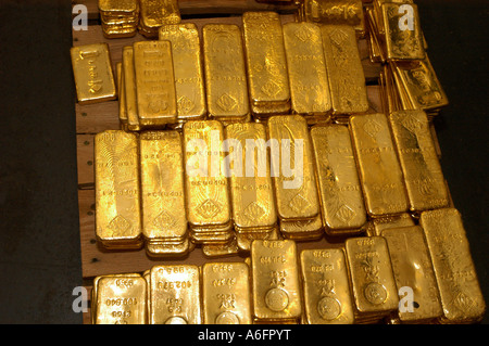 Gold bars in a bank vault NYC Stock Photo